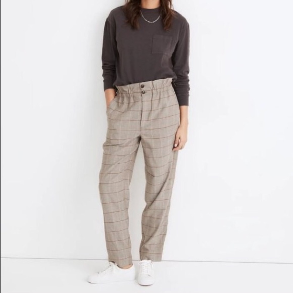 Madewell Plaid Paperbag Tapered Pants